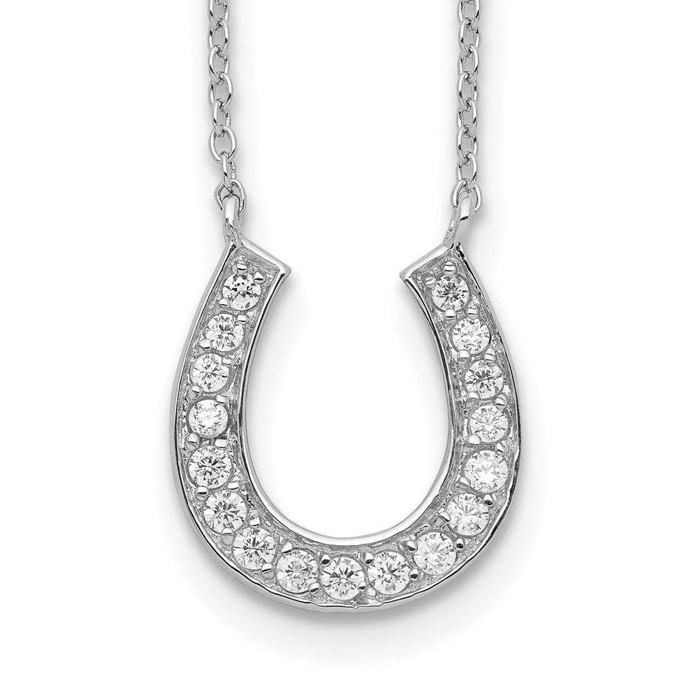 Sterling Silver Rhodium-plated 16in w/2in ext CZ Horseshoe Necklace