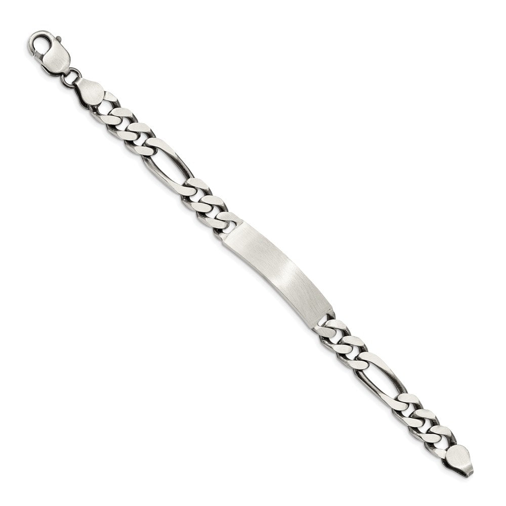 Sterling Silver 7inch Engraveable Antiqued Figaro Link ID Bracelet