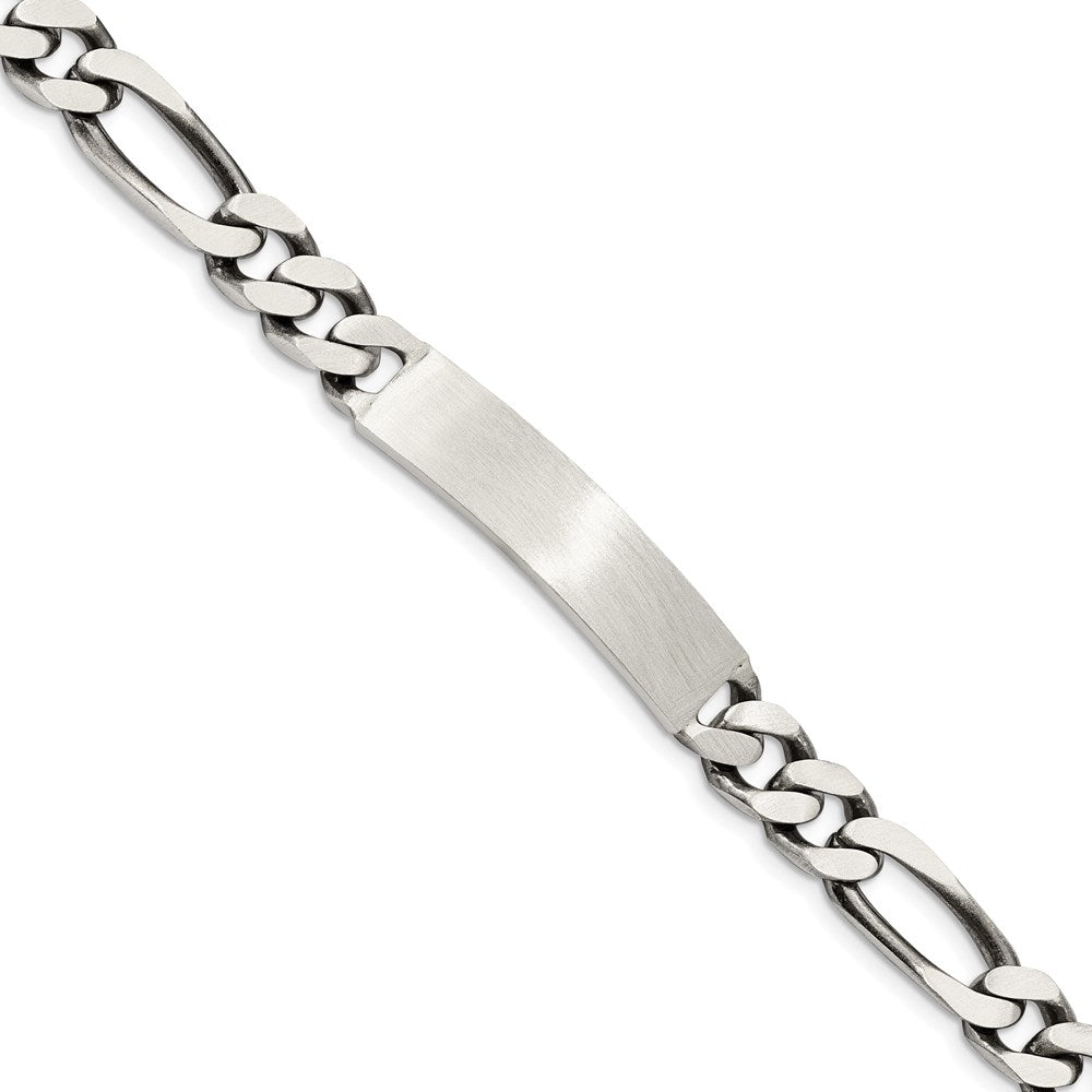 Sterling Silver 7inch Engraveable Antiqued Figaro Link ID Bracelet