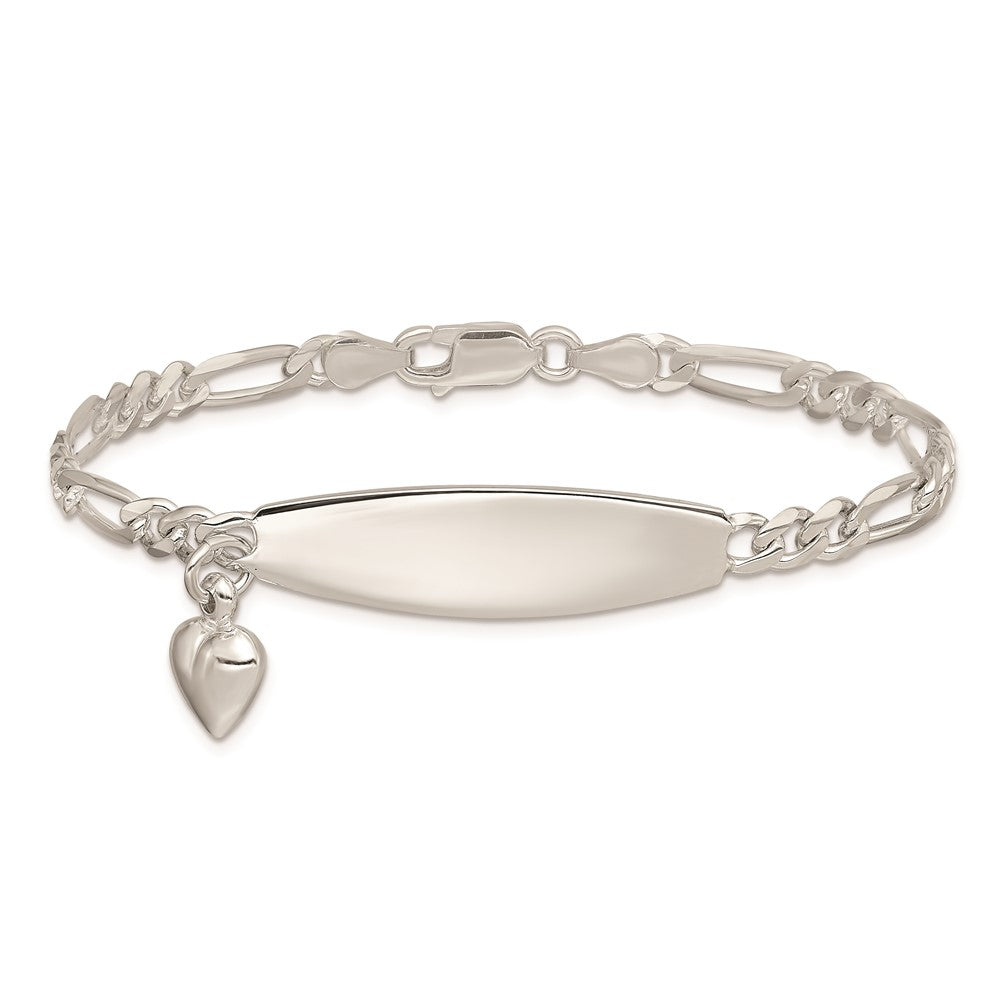 Sterling Silver ID with Heart Figaro Link Bracelet