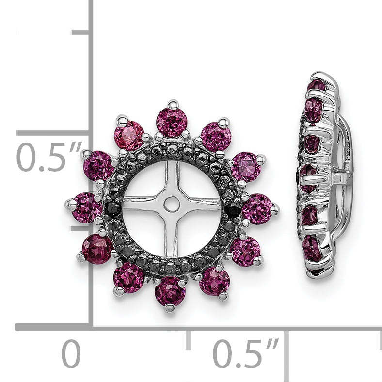 Sterling Silver Rhodium Rhodolite Garnet & Black Sapphire Earring Jacket QJ108JUN