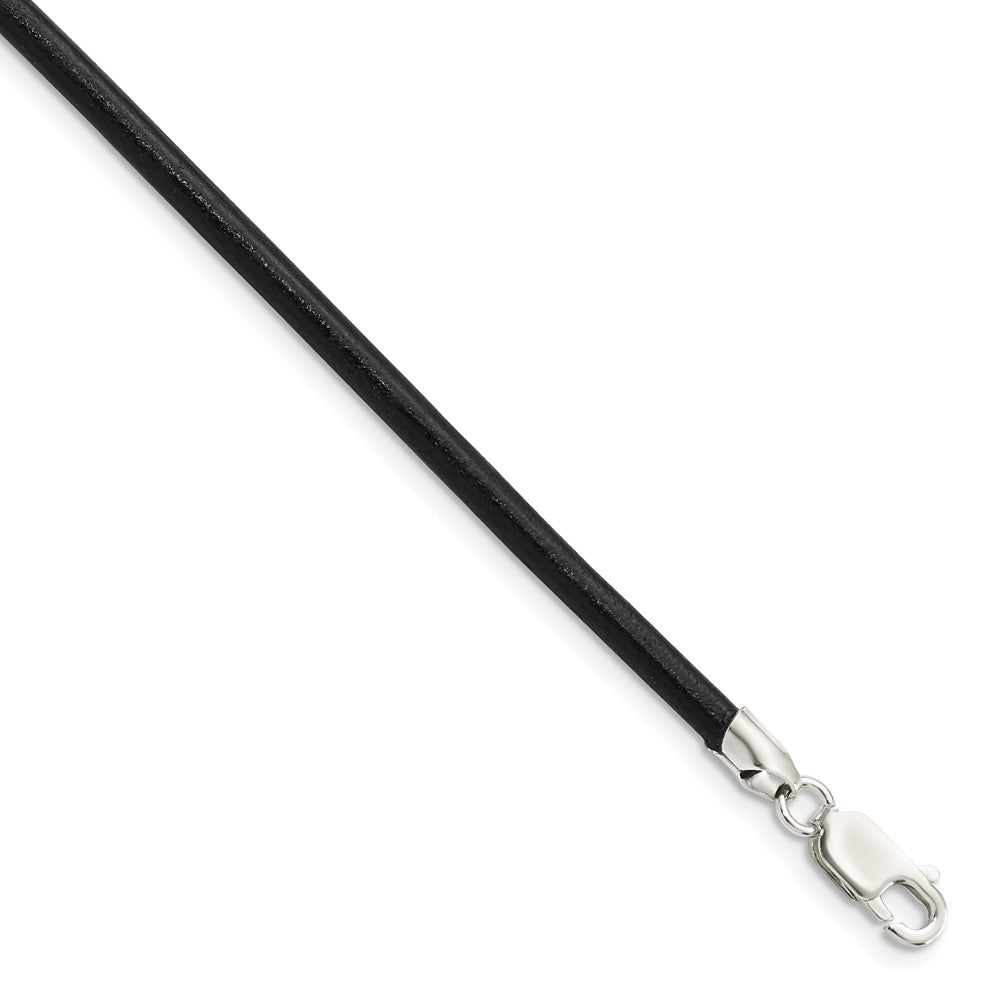 Sterling Silver 18inch 3mm Black Leather Necklace