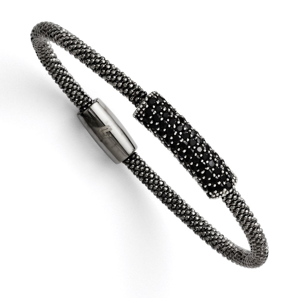 SS & Ruthenium Plated Black CZ w/ Magnetic Clasp Bracelet