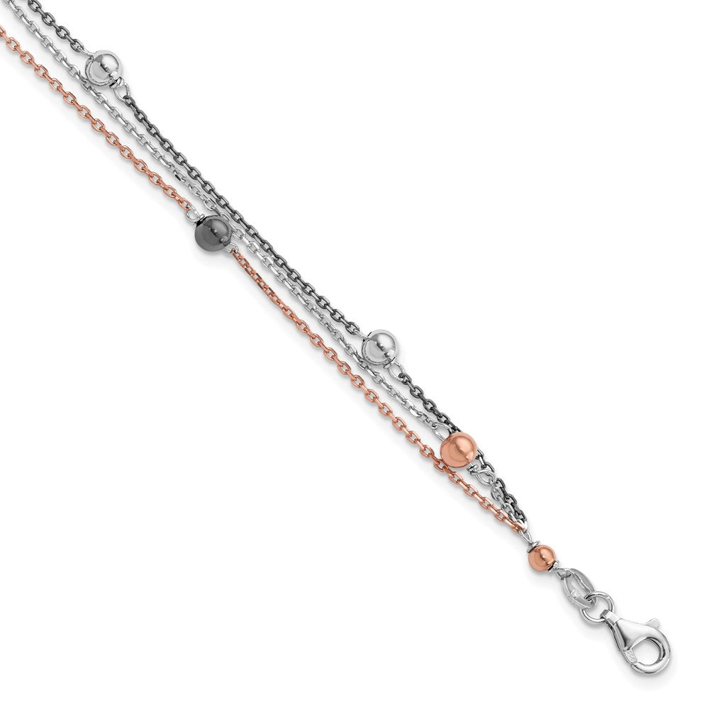 Sterling Silver Ruthenium & Rose Gold-plated D/C Bracelet