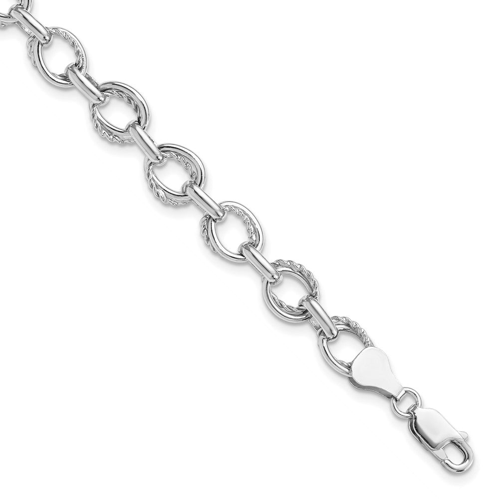 Sterling Silver Polished and Textured Link Bracelet