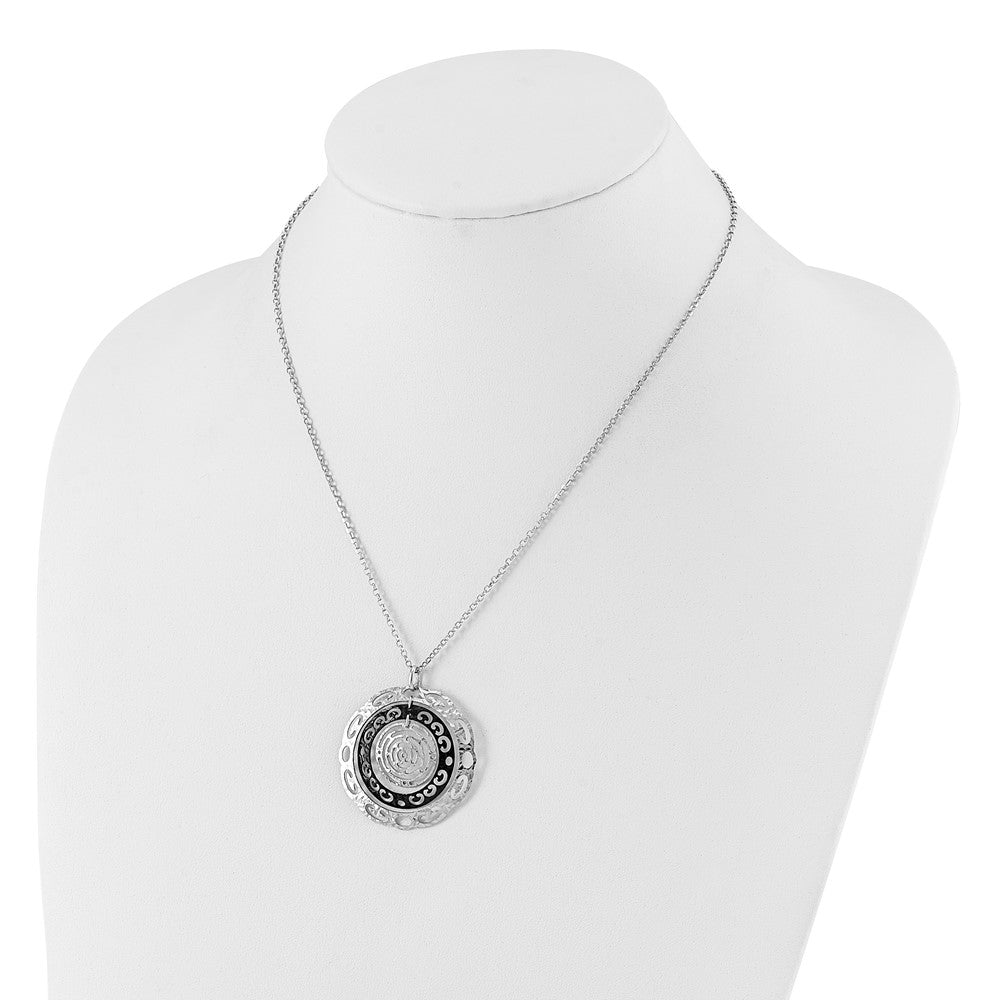 Sterling Silver Ruthenium-plated Polished & Textured Circles Necklace