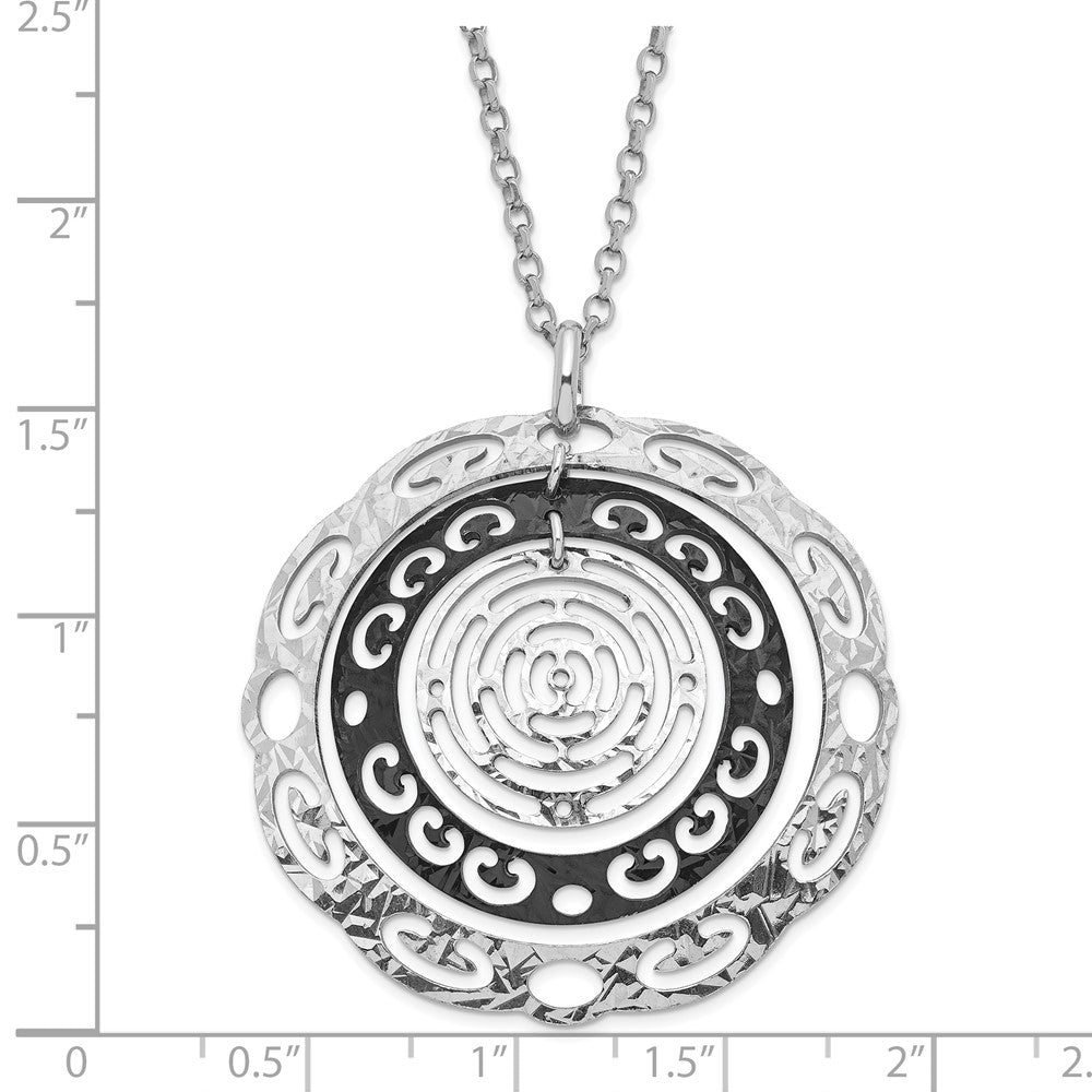 Sterling Silver Ruthenium-plated Polished & Textured Circles Necklace