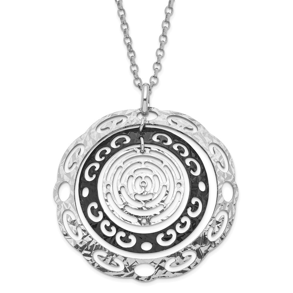 Sterling Silver Ruthenium-plated Polished & Textured Circles Necklace