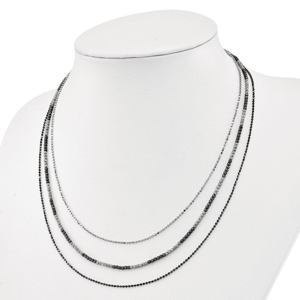 Sterling Silver Ruthenium-plated Diamond-cut Multistrand w/2in ext Necklace