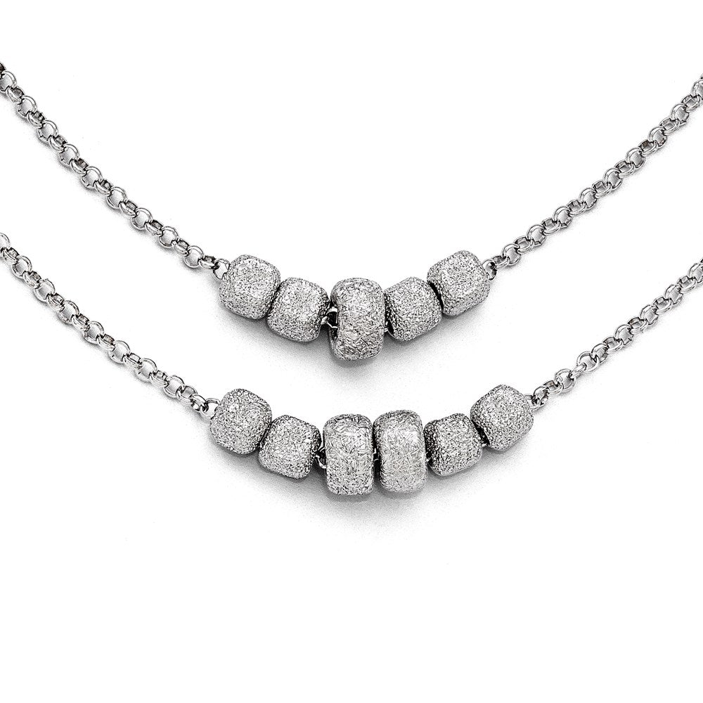 Sterling Silver Diamond Cut Beaded Two Strand Necklace