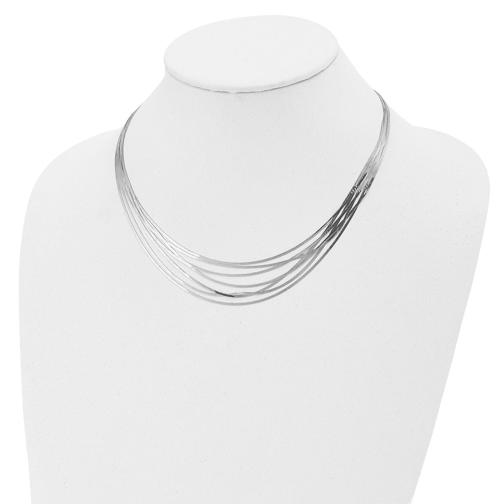 Sterling Silver RH-plat Polish Herringbone 7-Strand Necklace