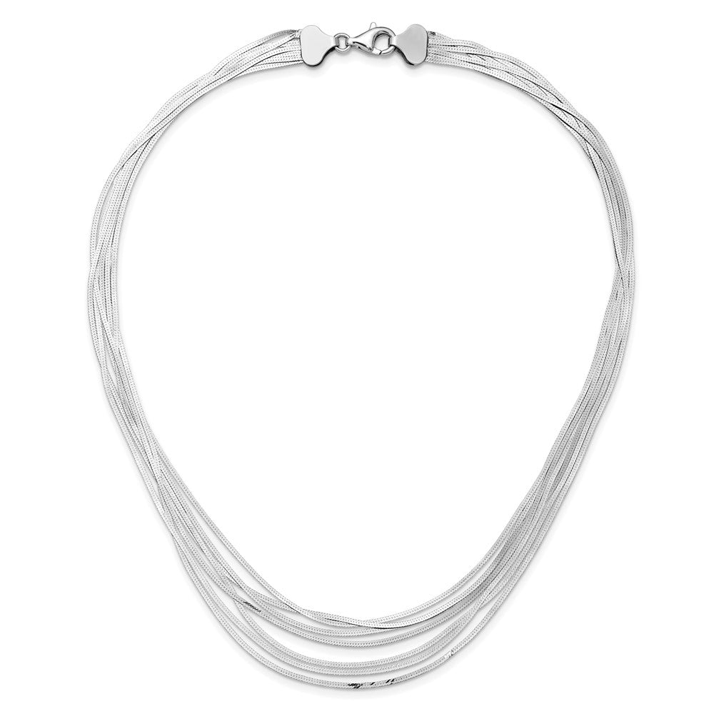 Sterling Silver RH-plat Polish Herringbone 7-Strand Necklace