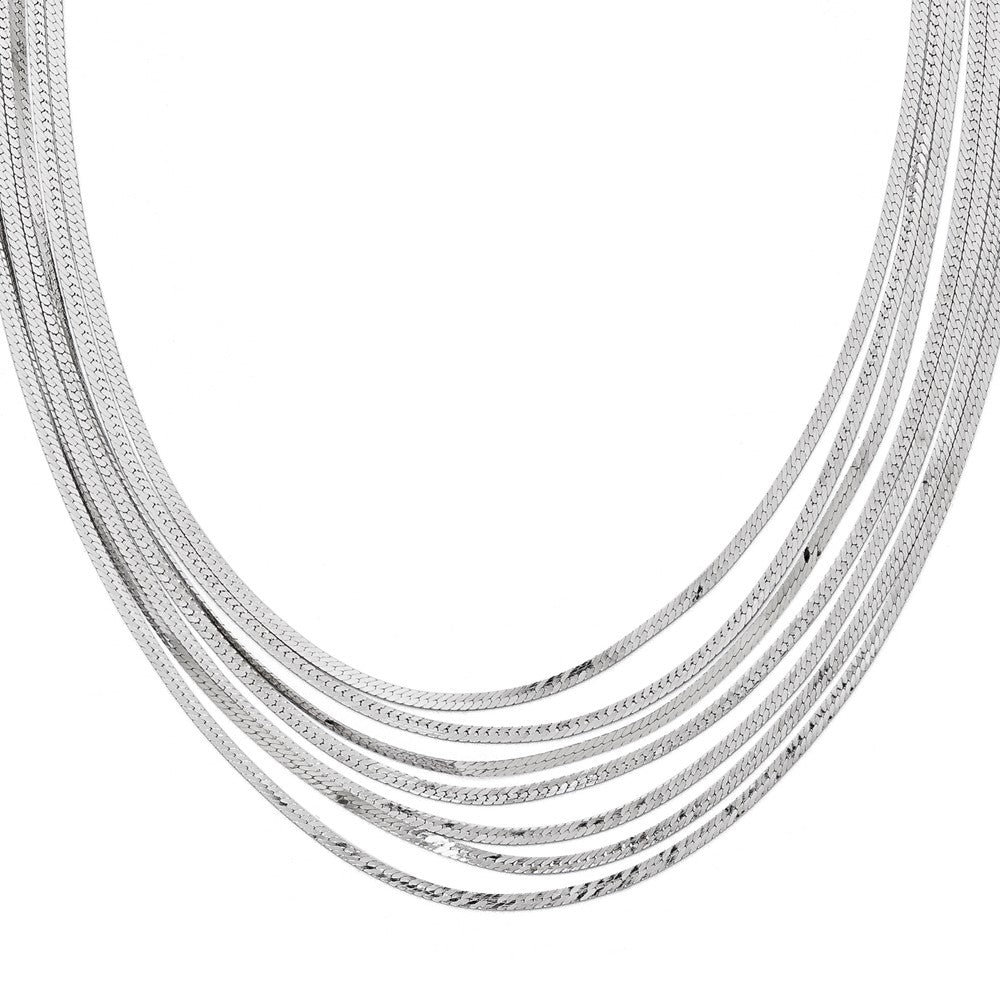 Sterling Silver RH-plat Polish Herringbone 7-Strand Necklace