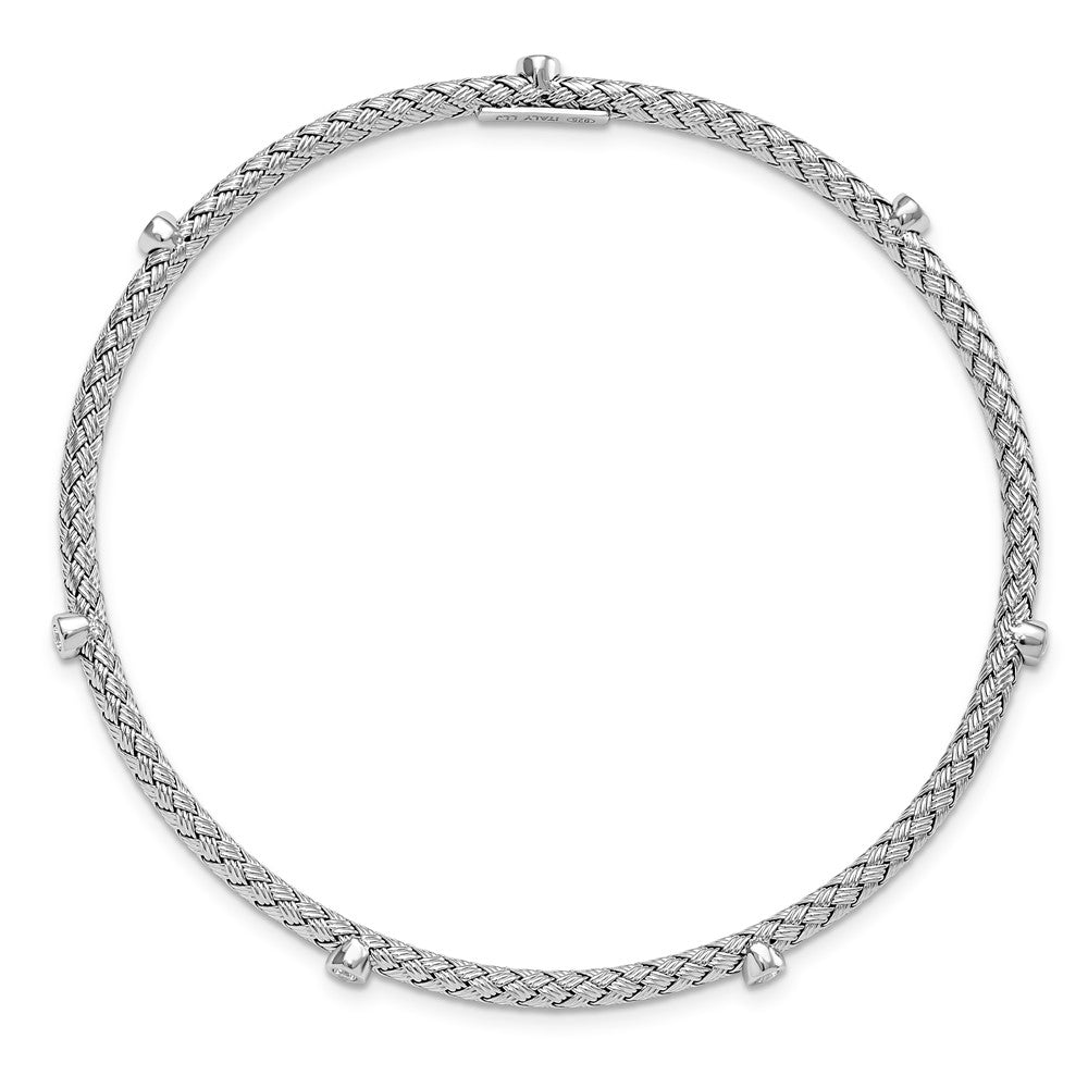 Sterling Silver CZ Polished Textured Bangle