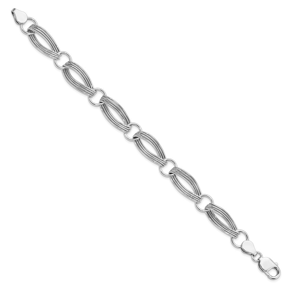 Sterling Silver Rhodium-plated Polished and Textured Link Bracelet