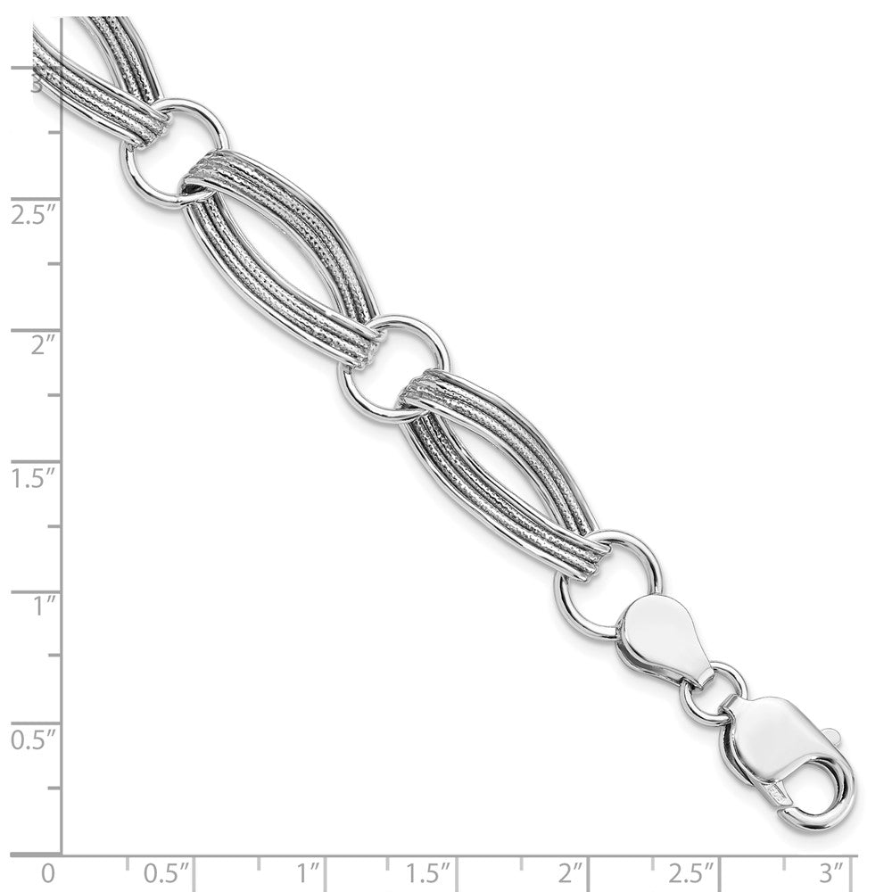 Sterling Silver Rhodium-plated Polished and Textured Link Bracelet