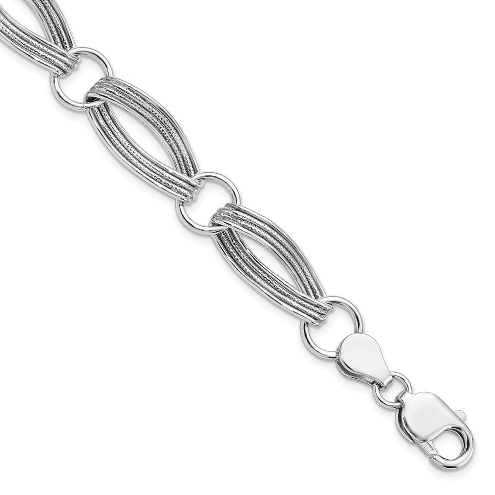 Sterling Silver Rhodium-plated Polished and Textured Link Bracelet