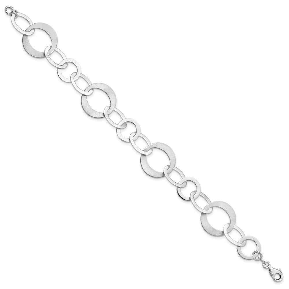 Sterling Silver Rhodium-plated Polished and Brushed Link Bracelet