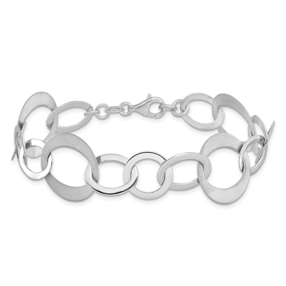 Sterling Silver Rhodium-plated Polished and Brushed Link Bracelet