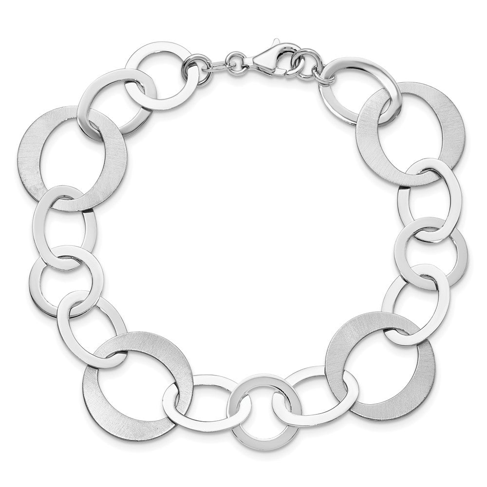 Sterling Silver Rhodium-plated Polished and Brushed Link Bracelet