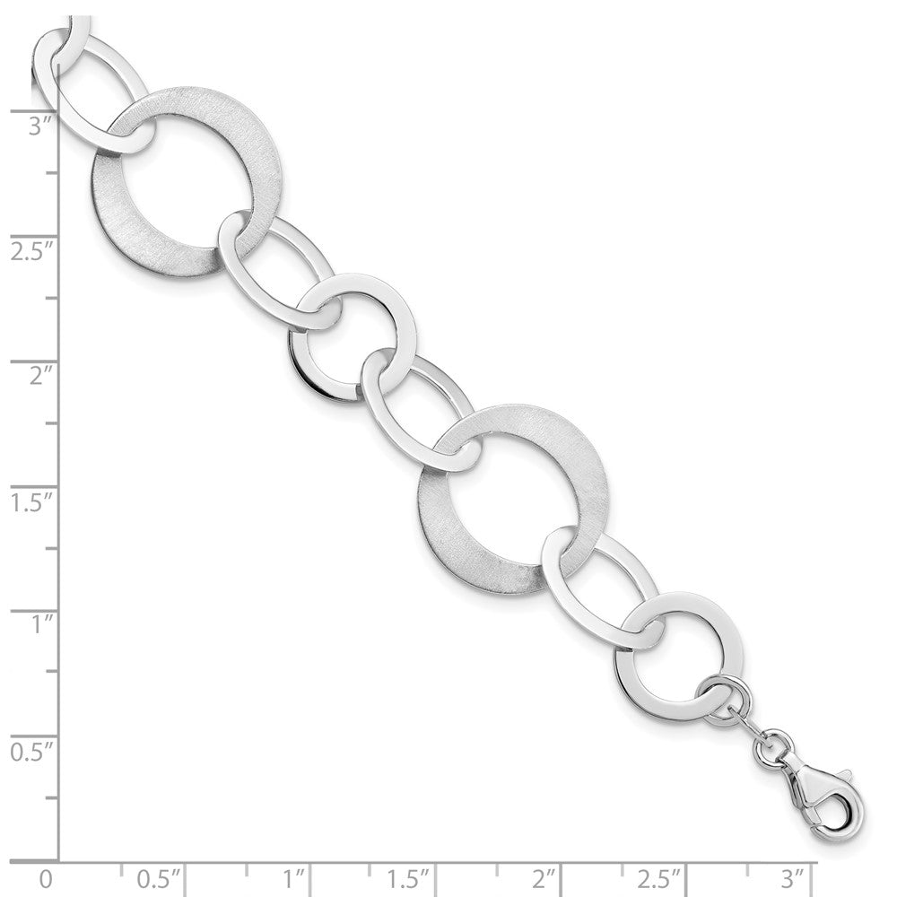 Sterling Silver Rhodium-plated Polished and Brushed Link Bracelet