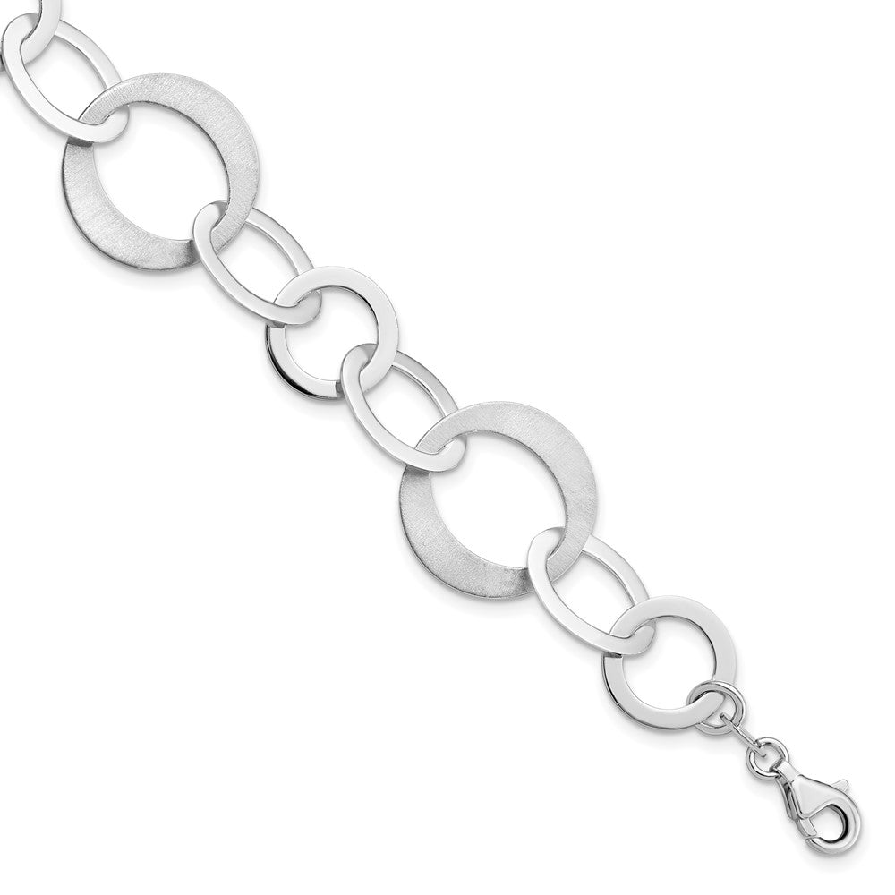 Sterling Silver Rhodium-plated Polished and Brushed Link Bracelet