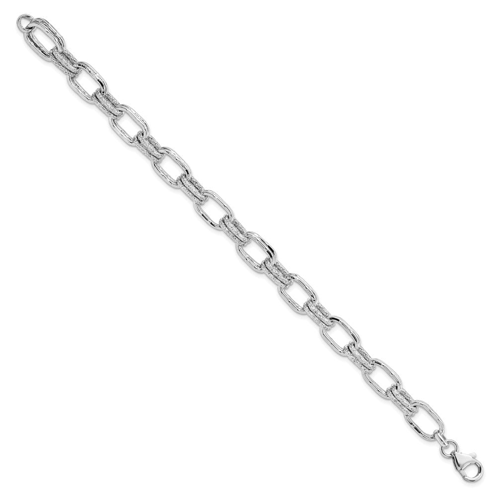 Sterling Silver Rhodium-plated Polished and Textured Link Bracelet