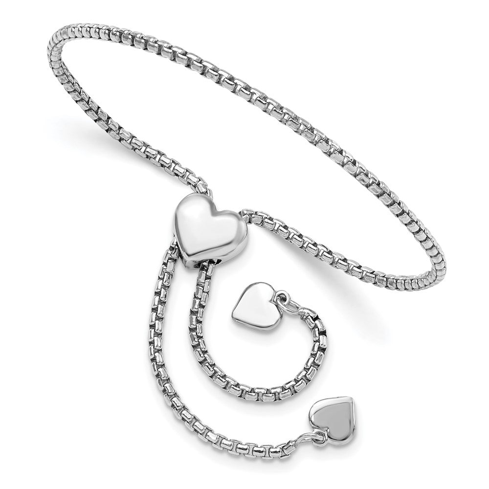 Sterling Silver Round Rectangle Box Heart Adjustable Bracelet