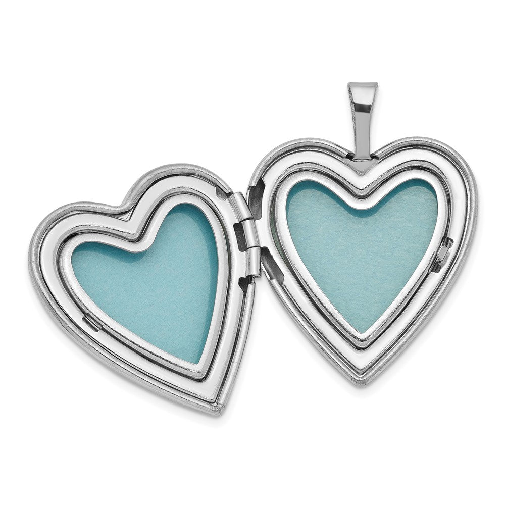 Sterling Silver Rhodium-plated Polished & Satin Heart 18in Locket Necklace & 14in Pendant Necklace Set