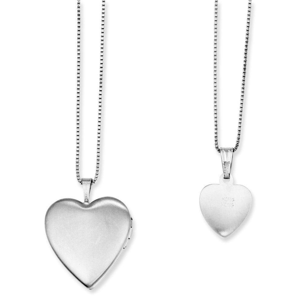 Sterling Silver Rhodium-plated Polished & Satin Butterfly Heart 18in Locket Necklace & 14in Pendant Necklace Set