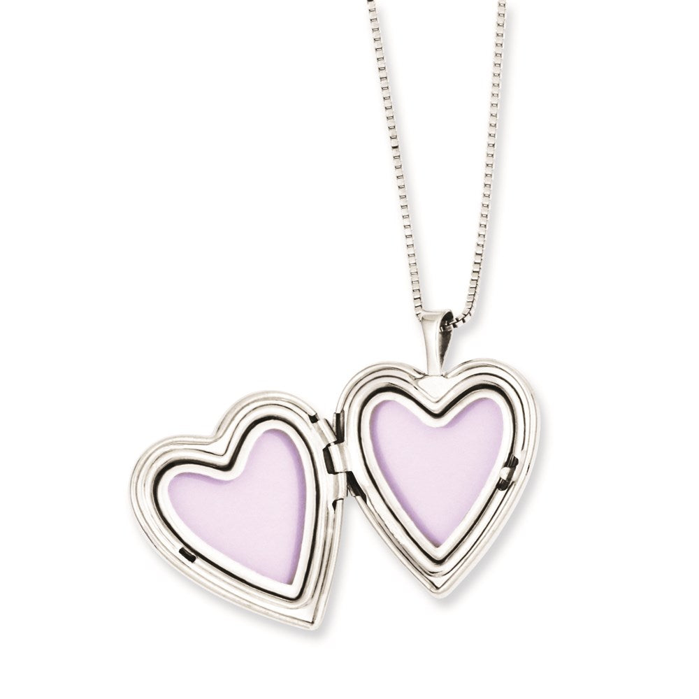 Sterling Silver Rhodium-plated Polished Diamond Heart 18in Mom Locket Necklace & 14in Heart Pendant Necklace Set