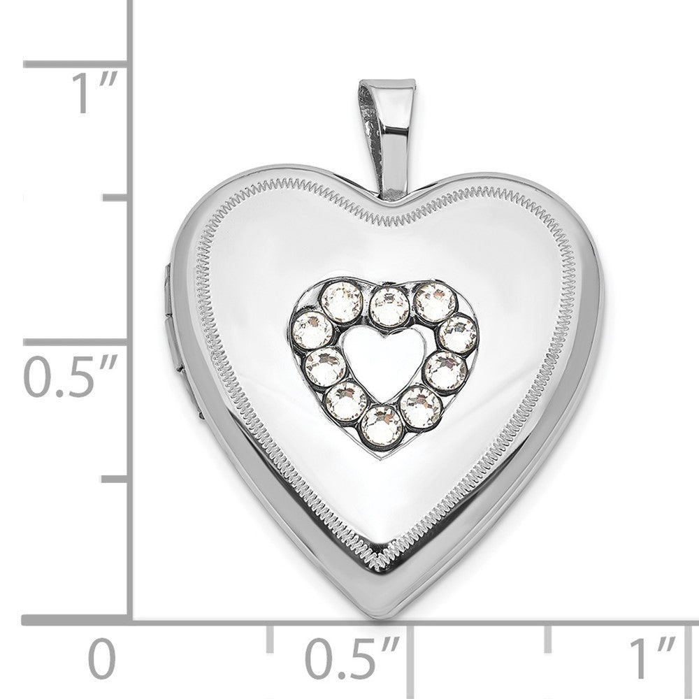 Sterling Silver Polished Crystal Heart Locket