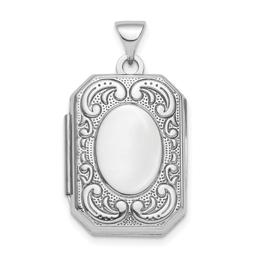 Sterling Silver Rhodium-plated Polished Fancy Scroll 21mm Octagonal Locket