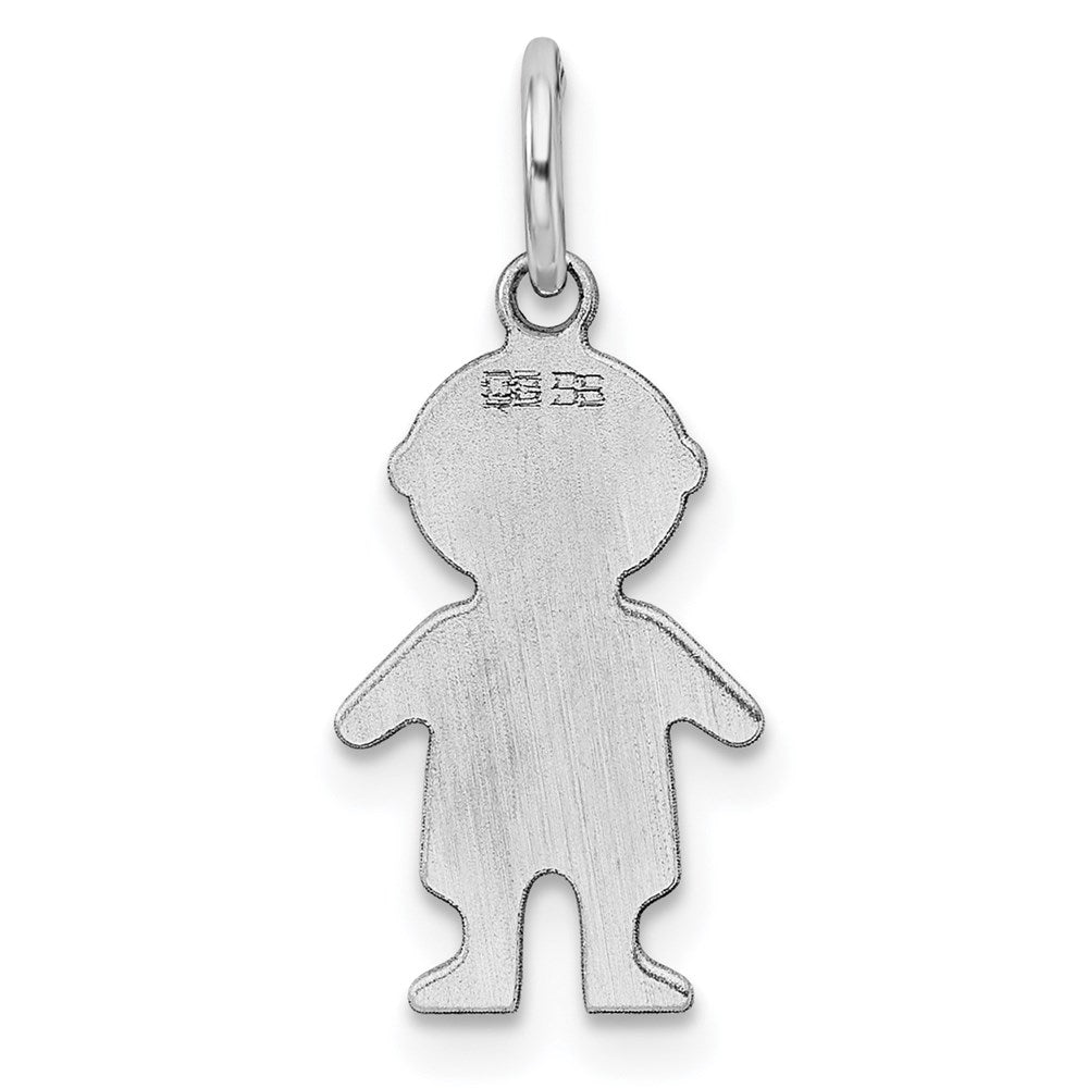 SS Rh-plt D/C Engraveable Boy Polished Front/Satin Back Disc Charm