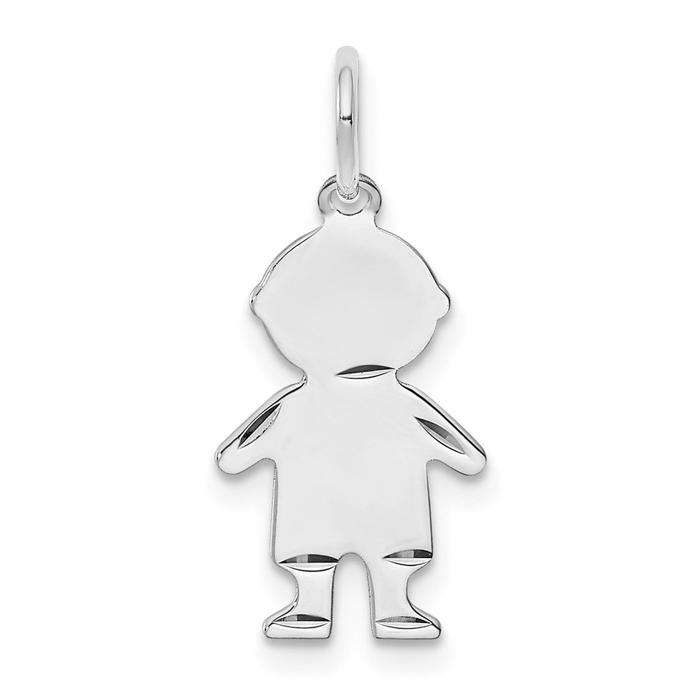 SS Rh-plt D/C Engraveable Boy Polished Front/Satin Back Disc Charm