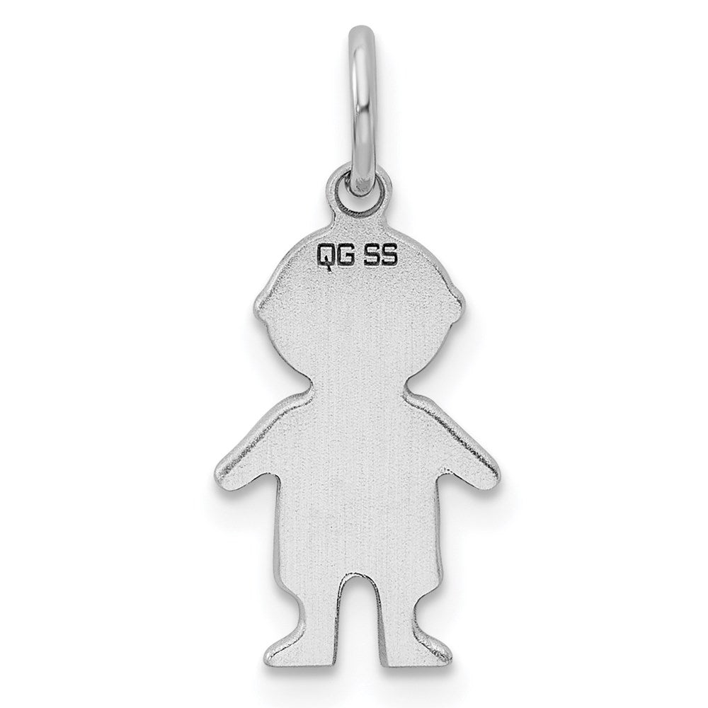 Sterling Silver Rhod-plated Eng. Boy Polished Front/Satin Back Disc Charm