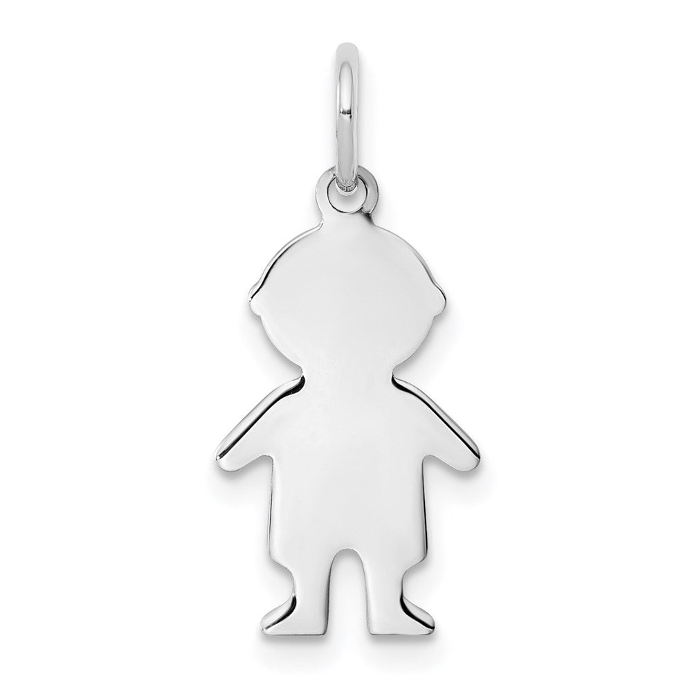 Sterling Silver Rhod-plated Eng. Boy Polished Front/Satin Back Disc Charm