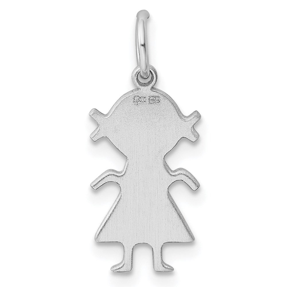 Sterling Silver Rhod-plated Eng. Girl Polished Front/Satin Back Disc Charm