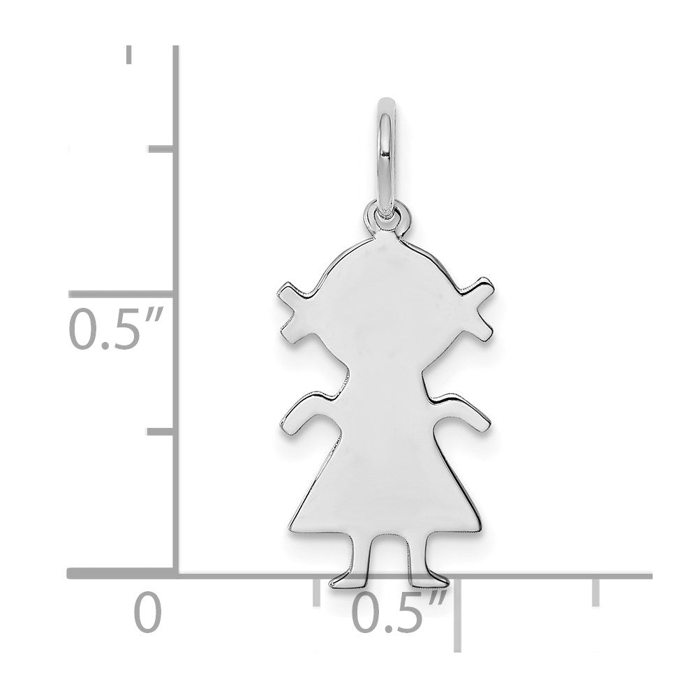 Sterling Silver Rhod-plated Eng. Girl Polished Front/Satin Back Disc Charm