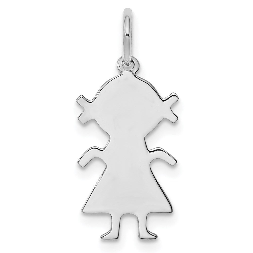 Sterling Silver Rhod-plated Eng. Girl Polished Front/Satin Back Disc Charm