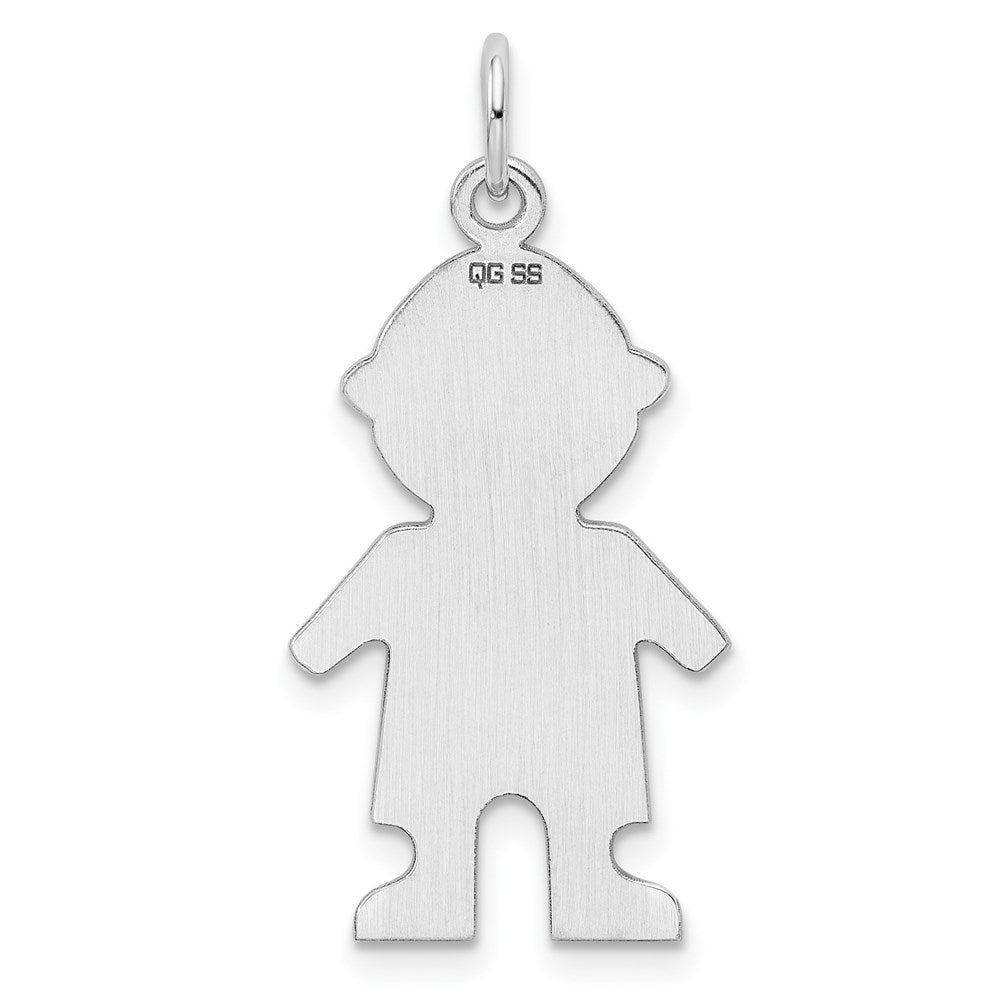 Sterling Silver Rhod-plated Eng. Boy Polished Front/Back Disc Charm