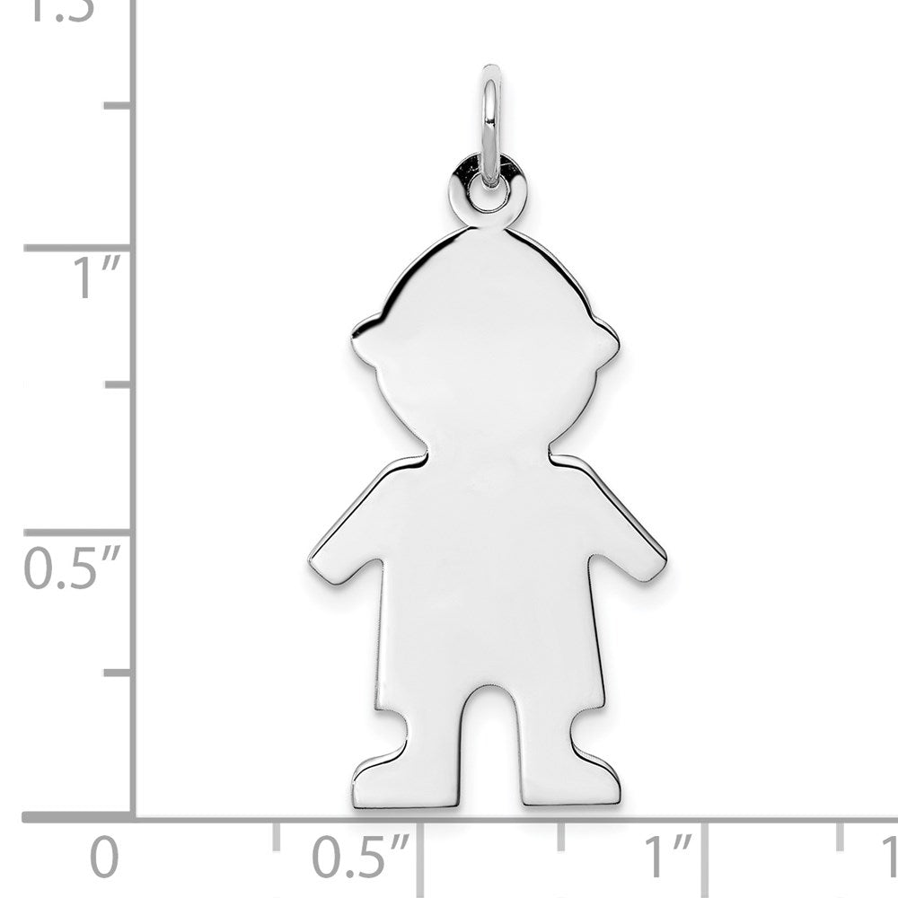 Sterling Silver Rhod-plated Eng. Boy Polished Front/Back Disc Charm