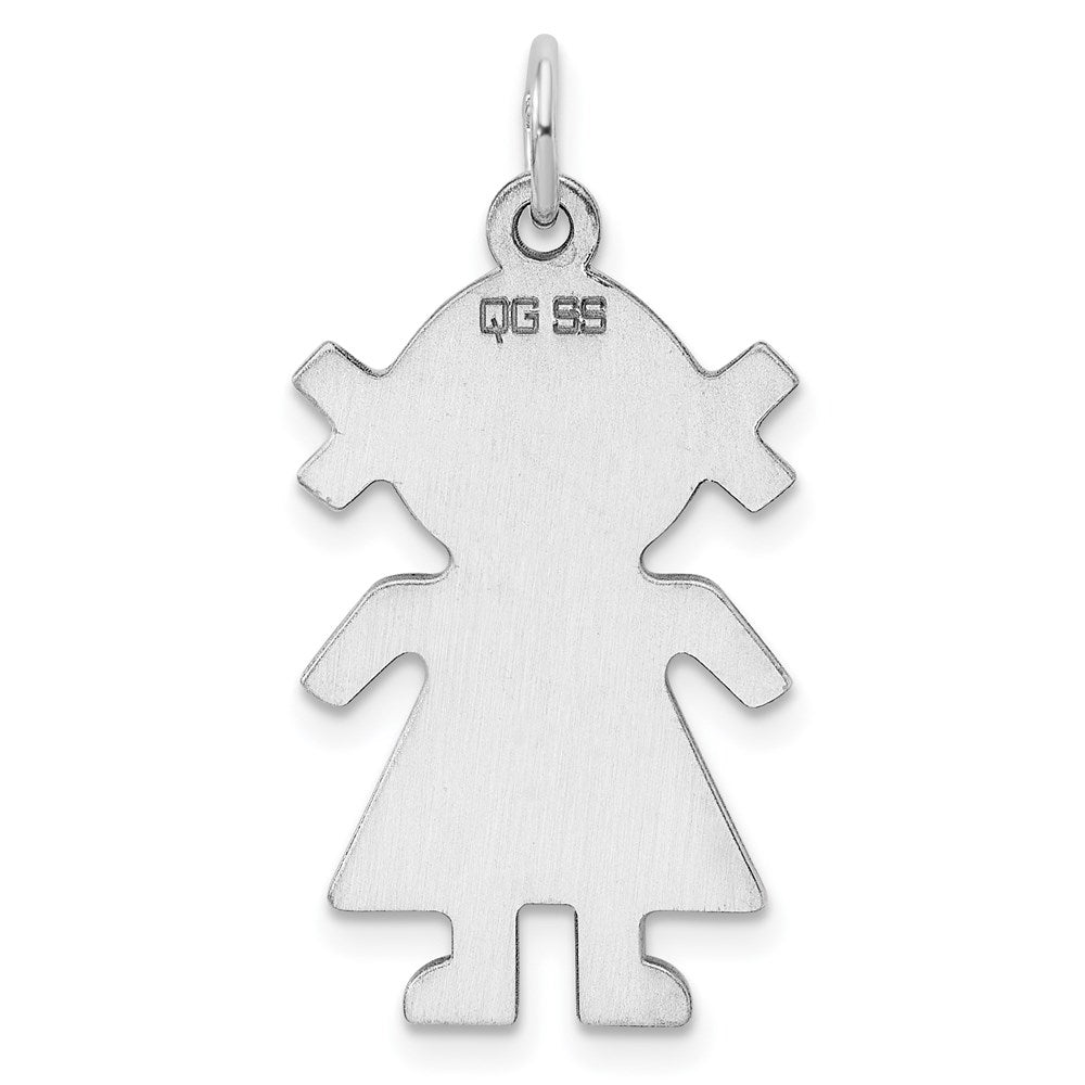 Sterling Silver Rhod-plated Eng. Girl Polished Front/Back Disc Charm