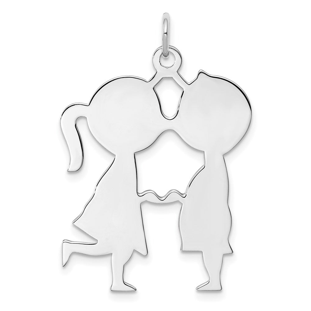 Sterling Silver Rhodium-plated Engraveable Boy/Girl Disc Charm