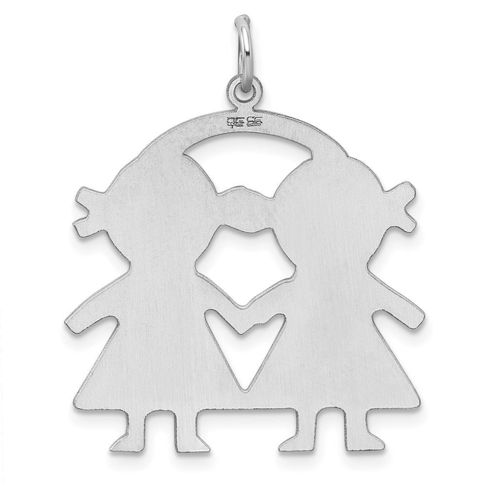 SS Rh-plt Engraveable Girl/Girl Polished Front/Satin Back Disc Charm