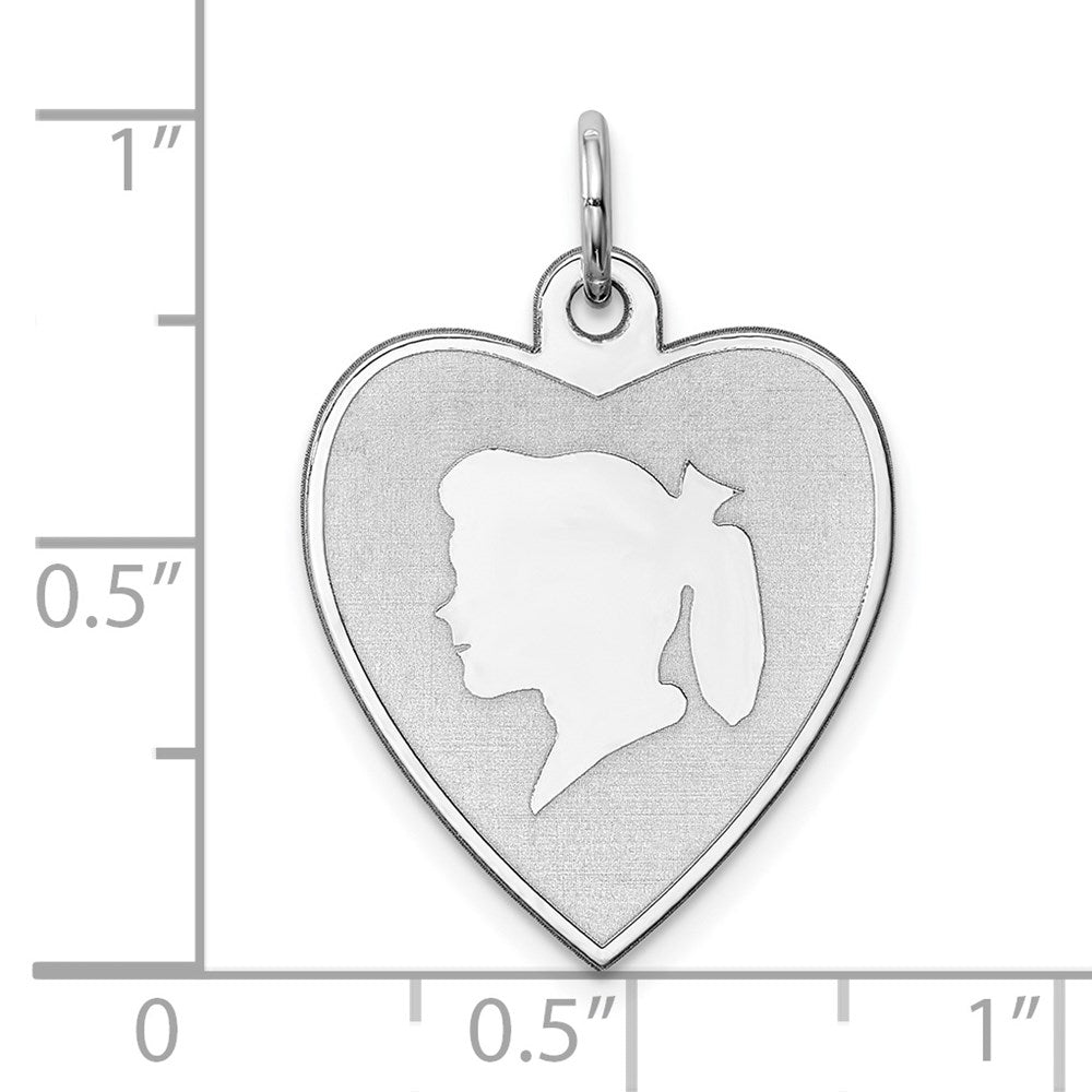 Sterling Silver Rhodium-plated Engraveable Girl Disc Charm