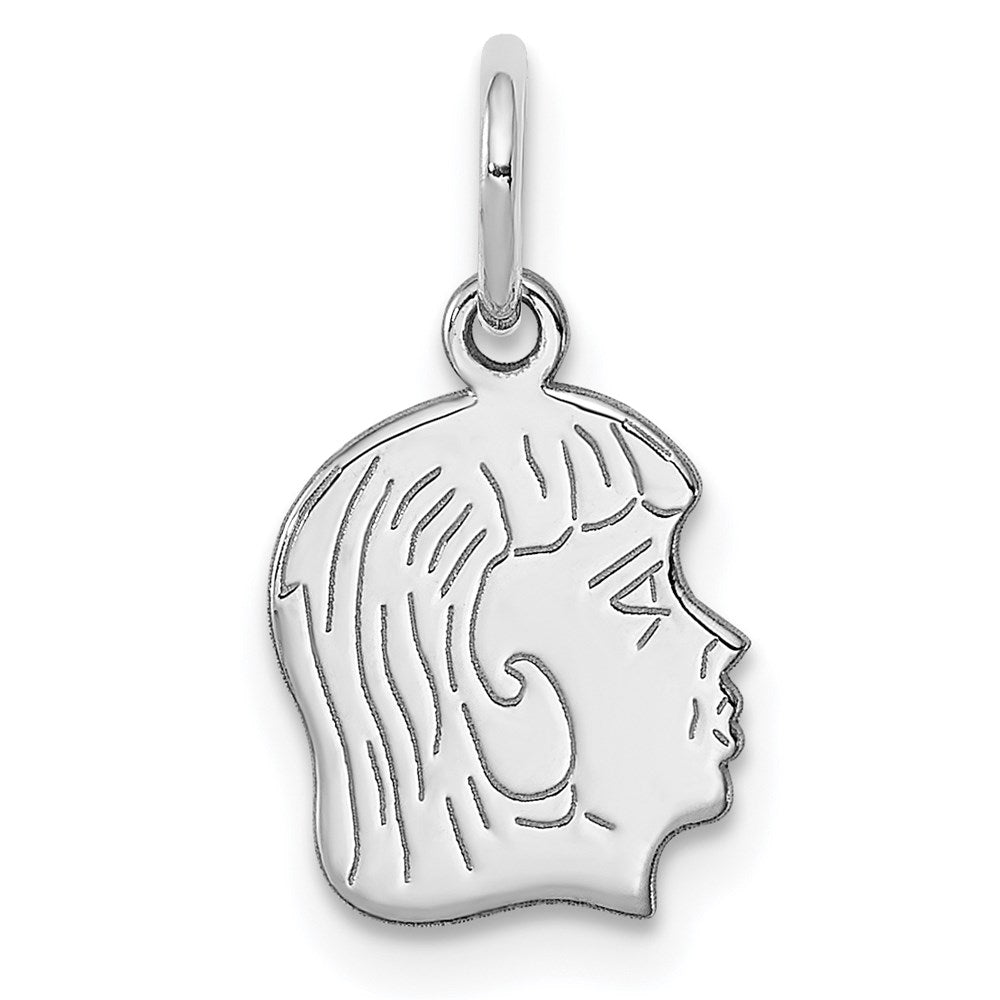 Sterl Silver Rh-plt Engraveable Girl Polished Front/Satin Back Disc Charm