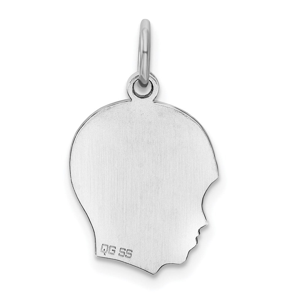 Sterling Silver Rh-plt Engraveable Boy Disc Charm Polish on Front/Back