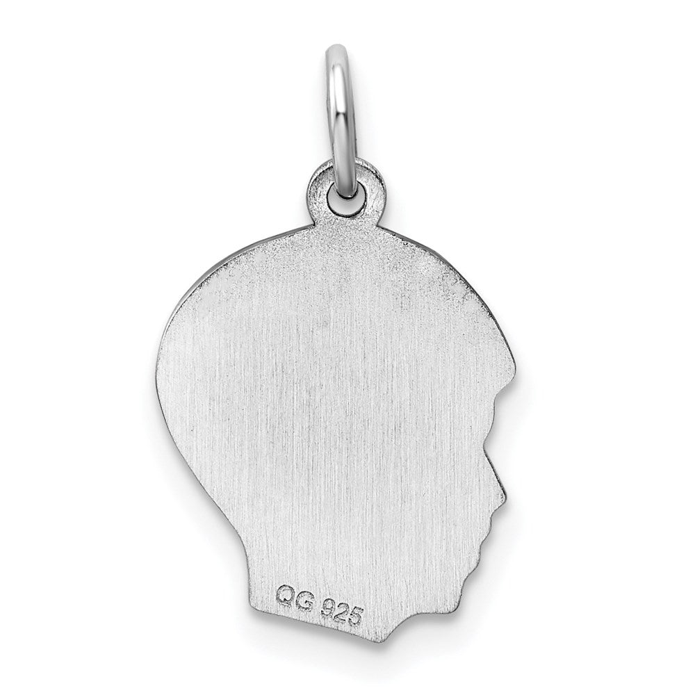 Sterl Silver Rh-plt Engraveable Boy Polished Front/Satin Back Disc Charm