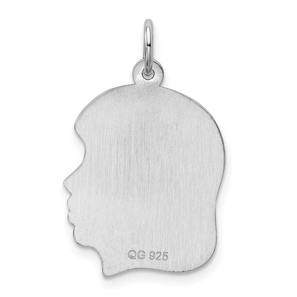 Sterl Silver Rh-plt Engraveable Girl Polished Front/Satin Back Disc Charm